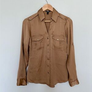 Express Satin Camel Button-Up Shirt